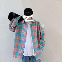 Men's Casual Shirts Shirt Long Sleeve Hong Kong Style Ruffian Handsome Fashion Small Fresh Student Coat Versatile Loose Plaid