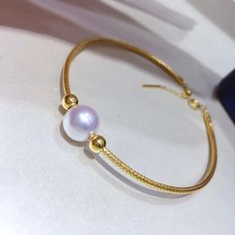 Fashion Au750 Real Pure Gold Pawnable Akoya Pearls Bracelet Bangle Fine Jewellery Women Bracelets Jewellery