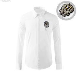 Men's Robes Luxury Handmade Badge Men's Shirt Long Sle Slim Fit Casual Business Formal Dress s Social Party Tuxedo Blouse L231130