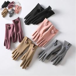 Five Fingers Gloves Winter Woman Plus Velvet Padded Warm Touch Screen Outdoor Windproof Suede Thermal Cycling for the Cold Black 231130