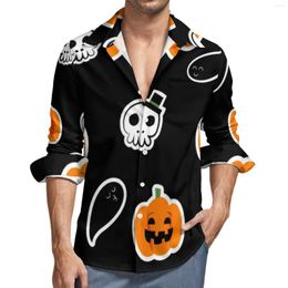 Men's Casual Shirts Cute Ghost Print Y2K Shirt Male Halloween Pumpkins Autumn Loose Blouses Long Sleeve Graphic Oversized Clothes