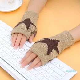 Five Fingers Gloves 2023 Winter Touch Screen Knitted Womens Mens Outdoor Warm Stretch Knit Mittens Wool Half Finger Fingerless