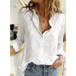 Women's Blouses For Women Sexy V Neck Tops Long Sleeve Linen Button Down Shirts Breathable Female Casual Shirt