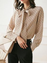Women's Blouses Silk Four Leaf Grass Top Women S Bow Ribbon Long Sleeve Shirt Foreign Style