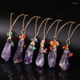 Pendant Necklaces Fashion Exquisite Irregular Natural Purple Crystal Stone For Women Wire Wrapped Quartz Reiki Healing Jewellery