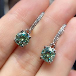Dangle Earrings Silver 925 Original Diamond Test Past Total 2 Carat Green Moissanite Screw Back Drop 6.5mm Gemstone For Women