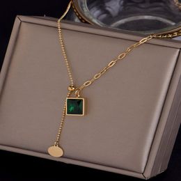 Fashion Charm Numeral Green Black Zircon Necklaces For Woman Men Temperament stainless steel Pendant Necklace Jewellery Gift Chain2195