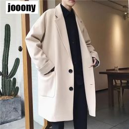 Men's Wool Blends Over Coat Men's Thick Pockets Windbreaker Male Korean Fashion Harajuku Winter Jackets Versatile Solid Long Trench Coat Men 231130