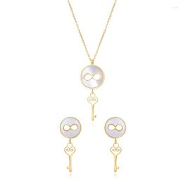Necklace Earrings Set FYSARA Key Design Pendant Jewellery 3 Colours Available White Colour Shell For Women Girl Gift