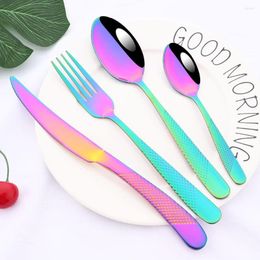 Flatware Sets 1/2/4/6Set Colourful Stainless Steel Dinnerware Cutlery Set Dinner Tableware Luxury Fork Knife Spoon For Wedding