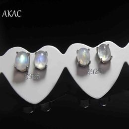 2pairs set Approx 5 7mm natural rainbow moonstone 925 silver stud earrings 210323298V