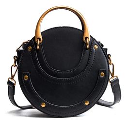 Evening Bags Arrival PU Leather Women Round Handbag Fashion Metal Ring Female Small Shoulder Circular Scrub Ladies Crossbody Bag 231129