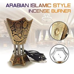 Fragrance Lamps 220V Incense Burner Arabian Islamic Style Mini Electric Bakhoor Square Pearl Metal Positive285Y