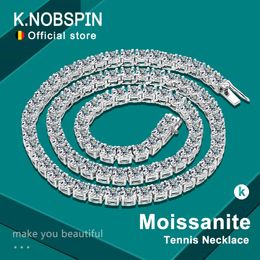 Chokers KNOBSPIN D Colour Tennis Necklace 925 Sterling Sliver Plated 18k Gold for Woman Man Hiphop Party 231129