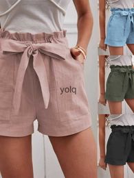 Women's Shorts Europe and America Cross border New 2023 Summer Loose Linen Casual Poets Solid Large High Waist Wide Leg Pantsyolq