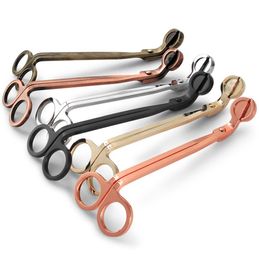 DHL Candle Wick Trimmer Stainless Steel scissors trim wick Cutter Snuffer Round head 18cm Black Rose Gold Silver Red Bronze Wholesale