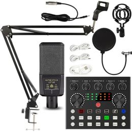 Microphones Karaoke Live Microphone Sound Audio Card Kit Professional Podcast Home Studio Recording Equipment Set for Streaming Laptop PC Co 231129