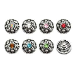 High quality flower W254 18mm 20mm rhinestone metal button for snap button Bracelet Necklace Jewellery For Women Silver jewelry260l