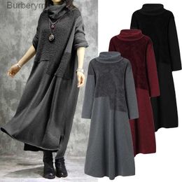 Basic Casual Dresses ZANZEA Women Turtleneck Long Sle Sweatshirts Dress Casual h Fluffy Patchwork Long Dress Autumn Vintage Vestido SundressL231130