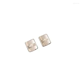 Stud Earrings S925 Sterling Silver Square Pearl Full Body With Platinum Smooth Face Small Commuter