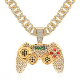 Rhinestone Cuban Necklace Iced Out Link Chain Game Controller Handle Pendant Necklace for Women Men Gold Color Hip Hop Jewelry X072298