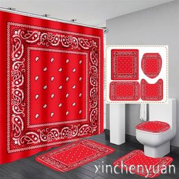Shower Curtains Turban Art 3D Printing Waterproof Bathroom Curtain Toilet Cover Mat Non-Slip Floor Rug 1 3 4Pcs W02231R