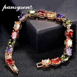 PANSYSEN 18CM Charms Ruby Amethyst Peridot Gemstone 925 Sterling Silver Jewelry Bracelets for Women Fashion Bracelet Party Gifts C281t