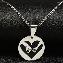 Chains Fashion Couple Holding Hands Stainless Steel Necklaces For Women Silver Color Chain Necklace Jewellery Gargantilla N18691S08