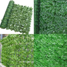 Decorative Flowers Artificial Ivy Hedge Green Leaf Fence Panel 50X200cm Fake Plant Plastic Privacy Creeper Home Outdoor Garden Balcony Decor