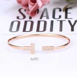 Double t Bangle Women Stainless Steel Couple Bracelets Female Jewelry American Popular Bracelet Steel Rose Gold Net Red Tidet07u