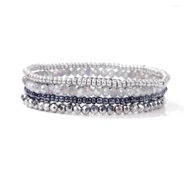 Strand 4PCS/Set Silver Color Crystal Natural Stone Rice Beads Quartzs Bracelets Women Men Handmade Shiny Jewelry Gifts