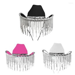 Berets Rhinestones Cowboy Hat For Girls Glitter Sequins Fringe Cowgirl Birthday Party Costume Drop