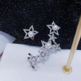 Backs Earrings Fashion Lady's Pentagram Star Ear Sweep Wrap Cuff Bridal Jewelry Paved Cubic Zirconia Climber Pearl