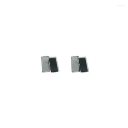 Stud Earrings S925 Sterling Silver Pure Handmade French Black Agate White Shell Fashionable Senior Girl Niche