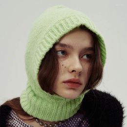 Beanies 20%Wool 80%acrylic Winter Hats For Women Girls Y2K Beanie K- Korean Style Warm Hooded Scarf Caps 2-in1 Balaclava Knit Skull