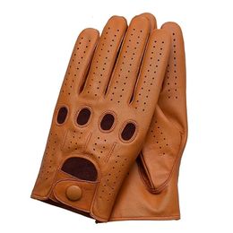 Five Fingers Gloves Fashion Mens Goatskin Leather Gloves Full Finger Breathable Non Unlined Slip Driving Gloves Male Mitten 231130