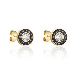 New Arrival Beautiful Periferia Black Enamel And White Shells Roman Numerals Middle Shiny Crystal Stud Earring For Women And Men226q