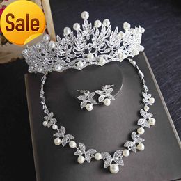 Luxurious Crystal Leaf Bling Bridal Wedding Jewellery Crown Necklace Earring Sets Quinceanera Party Jewellery Formal Events Bridal Jewellery Sets