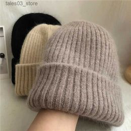 Beanie/Skull Caps Double layer Rabbit Hair Knitted Hat For Women Winter Warm Thickened Soft Beanies Ladies Outdoor Casual Streetwear Cold Gorras Q231130