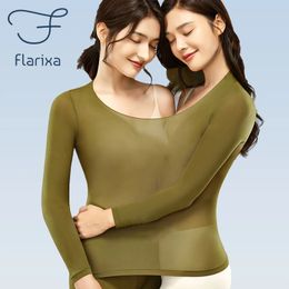 Women's Thermal Underwear Flarixa Seamless Women Thermal Underwear High Elasticity Bottoming Shirt 37° Constant Temperature Warm Top Thermo Lingerie Thin 231130