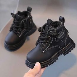 Boots Children Warm Martin Boys Fashion Side Zipper Leather Bootie Girls Non slip Plus Cashmere Shoes Toddler Casual 231129