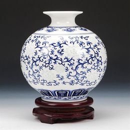 Vases Jingdezhen Rice-pattern Porcelain Pomegranate Vase Antique Blue-and-white Bone China Decorated Ceramic221C