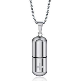 Fashion Jewellery Simple Personality Pills Titanium Steel Pendant Stainless Steel Capsules Pendant Necklace222n