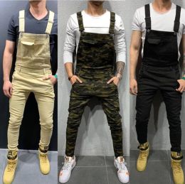 QNPQYX New Men's Jeans Big Pocket Camouflage Printed Denim Bib Overalls Jumpsuits Military Army Green Working Clothing Coveralls Fashion Casual