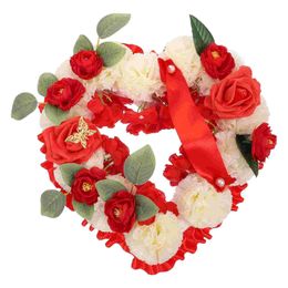 Decorative Flowers Wreaths 1 Set Memorial Grave Wreath Artificial Flower Heart Wreath Funeral Flower Garland with Ribbon and Decorations outdoor cemetery 231129