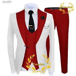 Men's Suits Blazers Men's Suit Wedding Tuxedo 3-Piece Set White Jacket Pants Vest Groom Formal Fashion Blazer Set forL231130