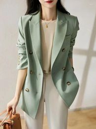 Women's Trench Coats Solid Colour Long Suit Jacket 2024 Spring Office Lady Fashion French Double-breasted Button Suits Jackets