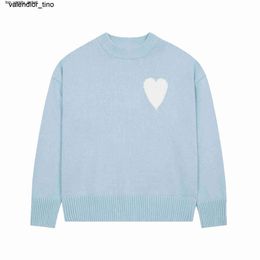 New 23ss Paris Fashion brand Mens Designer amis knitted sweater Embroidered Heart Solid Colour Big Love Round Neck Short Men Women sweater