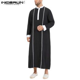 Men's Robes Men slim Kaftan Patchwork Stand Collar Loose Jubba Thobe Long Sle Caftan Islamic Arabic Casual Robes S-5XL L231130