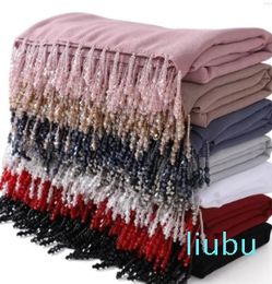 Cross-border Arrival Headscarf Solid Pearl Chiffon Heavy Industry Beads Handmade Bright Beads Wrap Headscarf Shawl